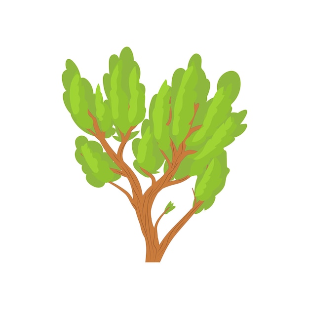 Green tree icon in cartoon style on a white background