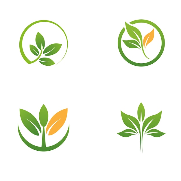 green Tree leaf vector logo with nature theme logotype set green grow eco pure logo design