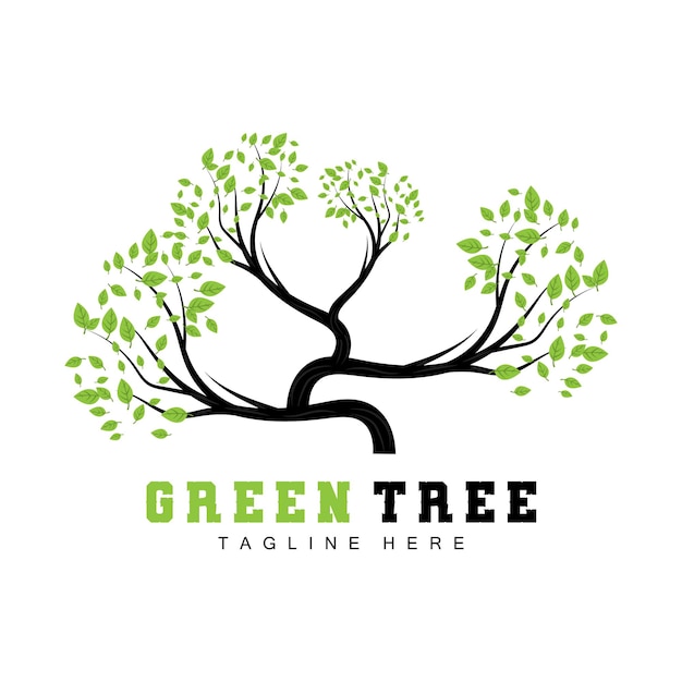 Green Tree Logo Design Bonsai Tree Logo Illustration Leaf And Wood Vector