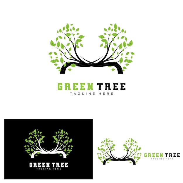 Green Tree Logo Design Bonsai Tree Logo Illustration Leaf And Wood Vector