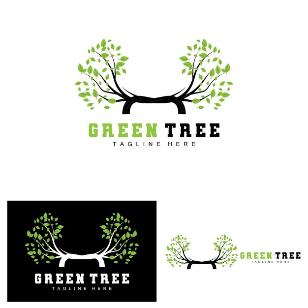 Green Tree Logo Design Bonsai Tree Logo Illustration Leaf And Wood Vector