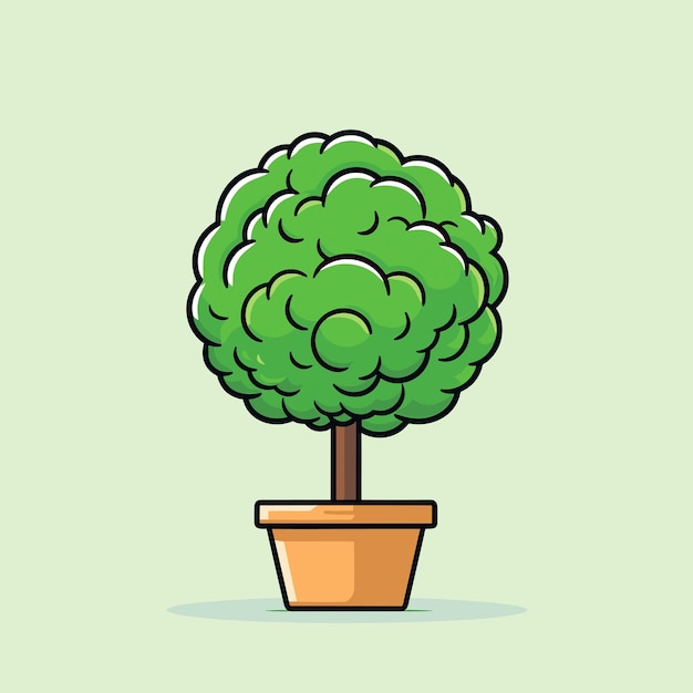 A green tree in a pot with a green background.