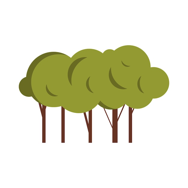 Green trees icon in flat style on a white background