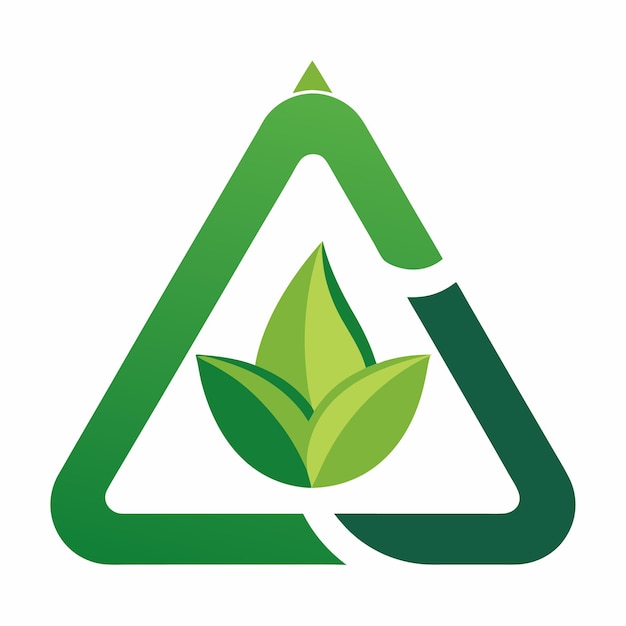 a green triangle with a green leaf and a green leaf on it