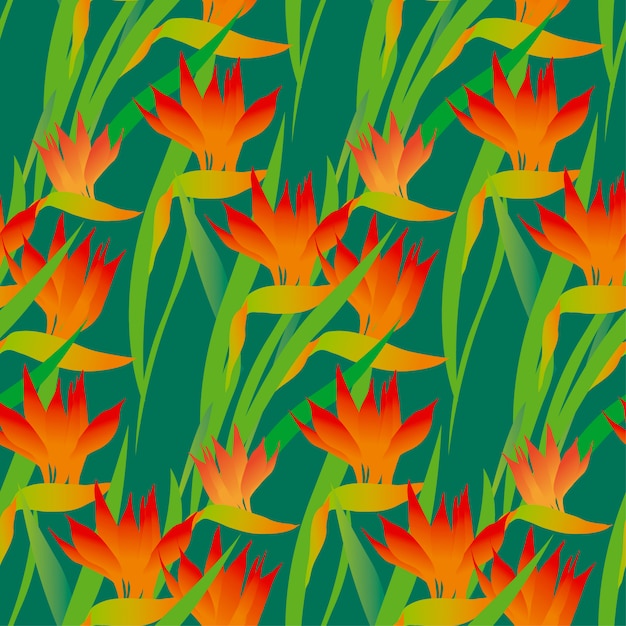 Green tropical exotic flower seamless pattern