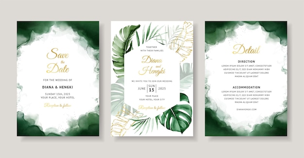 Green tropical watercolor wedding invitation