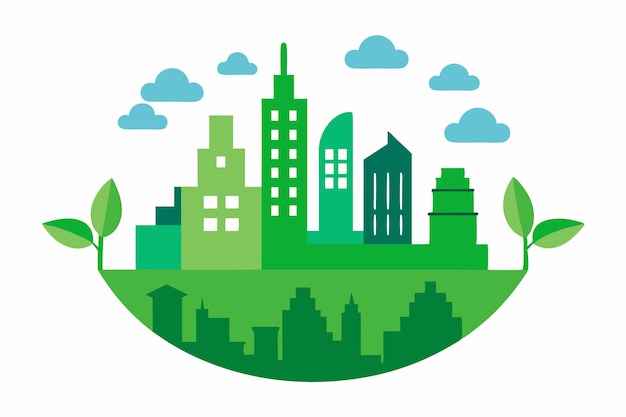 Green Urban Living Sustainable Cityscape and Architecture Vector Illustration