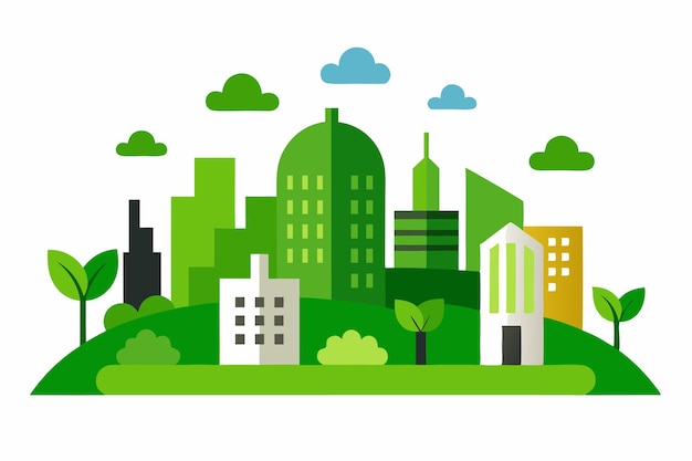 Green Urban Living Sustainable Cityscape and Architecture Vector Illustration