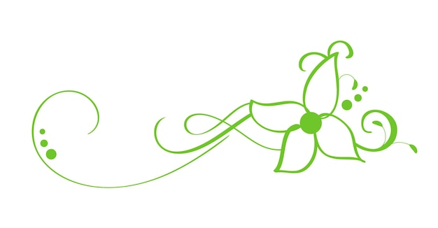 Green Vector Hand Drawn Calligraphic Separator Spring Flourish Design Element Floral light style