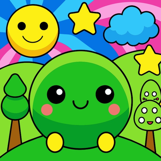 green vector illustration kawaii