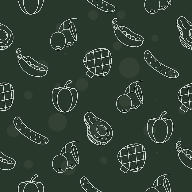 Green vegetables, dark monochrome seamless pattern