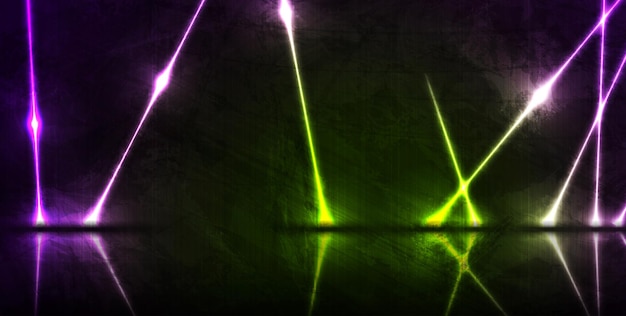 Green violet neon laser lines technology grunge background