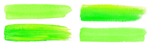 Green watercolor brush strokes Canvas texture Paint brush Acrylic smear set Vector illustration