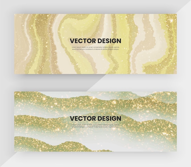 Green watercolor design templates with gold glitter texture