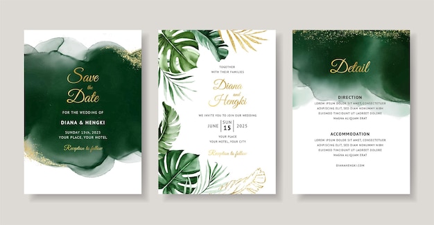 Green watercolor wedding invitation card