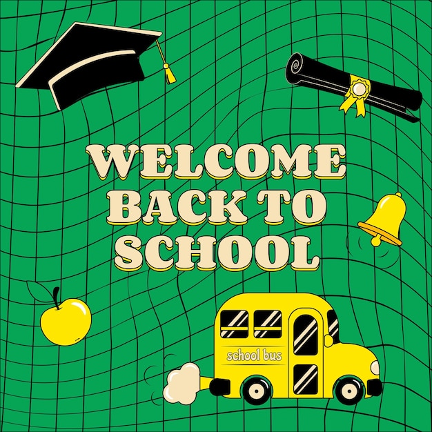 Green Welcome Back to School Banner in Retro Groove Style