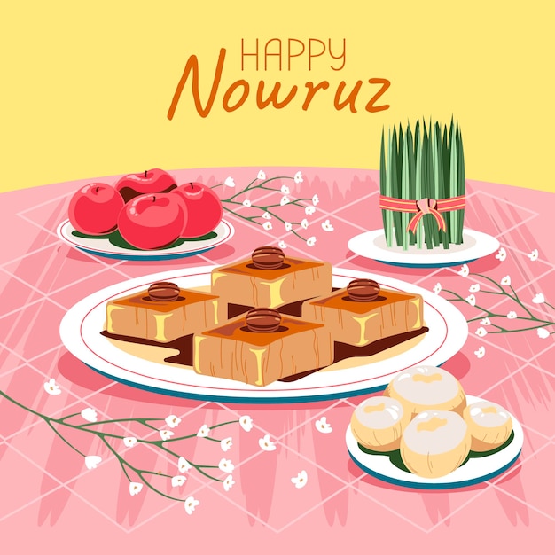 green wheat grass semeni with delicious sweet pastry for Happy Nowruz mean Persian New Year