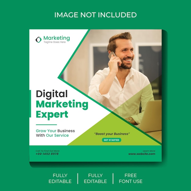 A green and white ad for digital marketing expert.