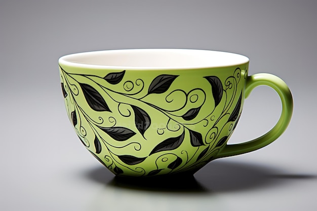 Vector a green and white cup with a design on it