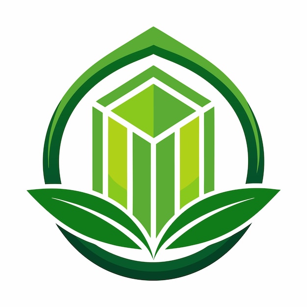 a green and white logo with a green leaf and a green leaf