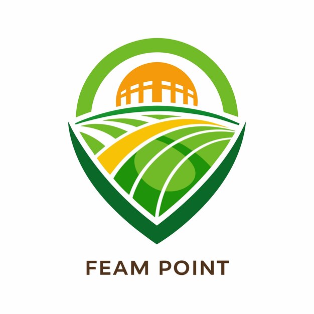 a green and white logo with a green and yellow landscape