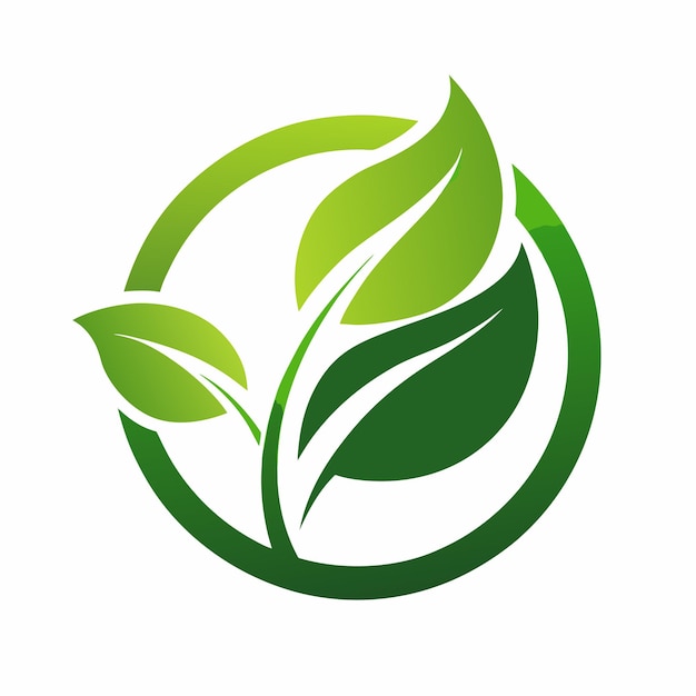 a green and white logo with leaves and a white background