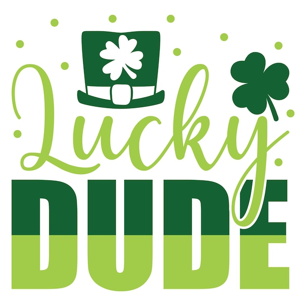 A green and white lucky guy shirt with a hat and clover on it.