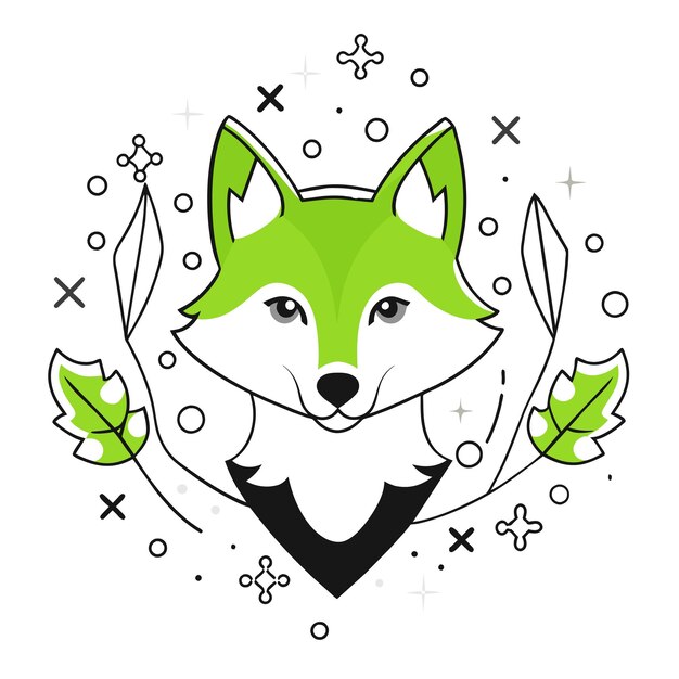 a green and white picture of a fox