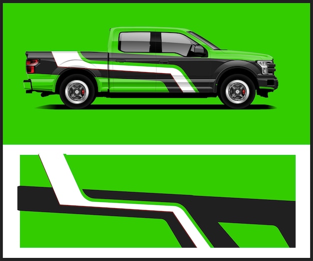 Vector a green and white truck with a black and white stripe.