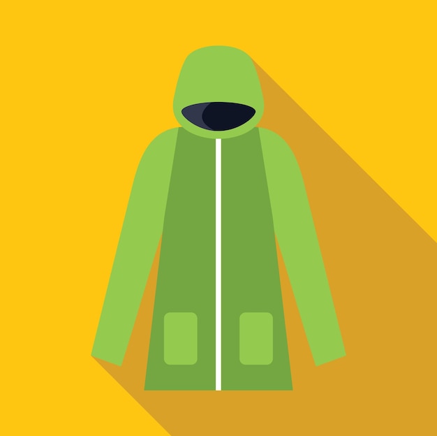 Vector green winter jacket with hood protecting from cold weather flat design icon