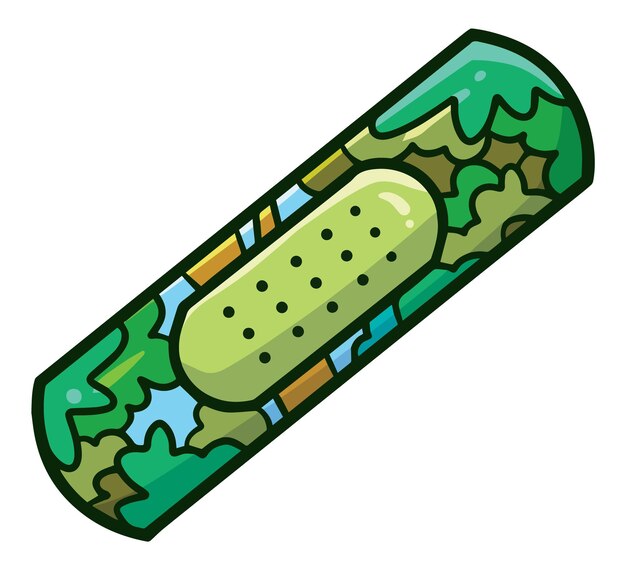 Green wound bandage with forest theme illustration