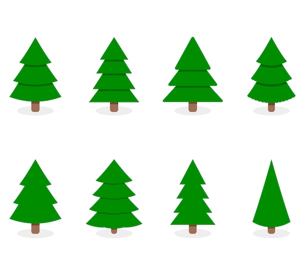 Green xmas tree set isolated on white