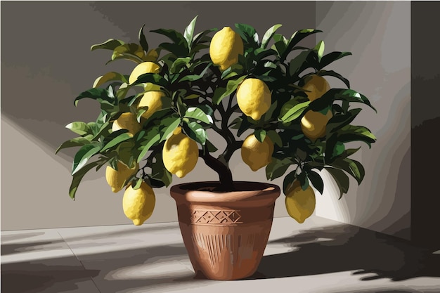 Vector green and yellow lemon tree art perfect for home and garden