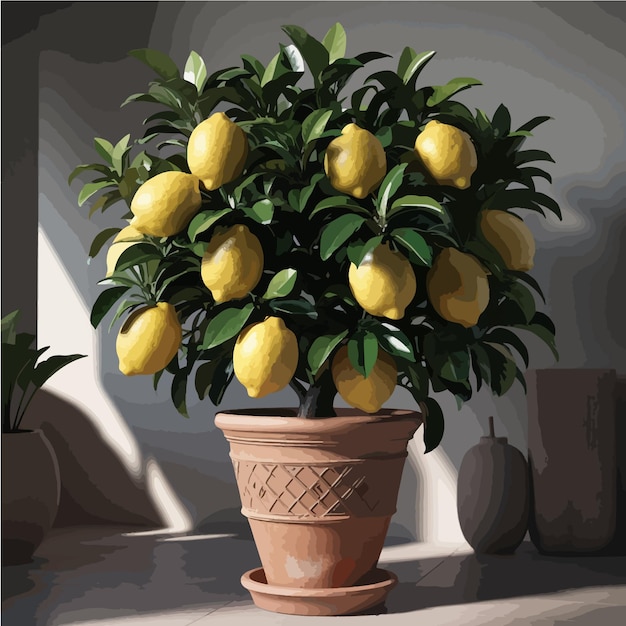 Vector green and yellow lemon tree art perfect for home and garden