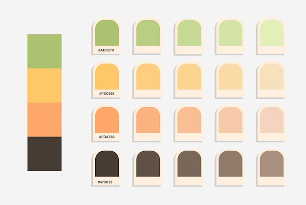 Green yellow orange brown color palette pastel and nature colors catalog colour matching