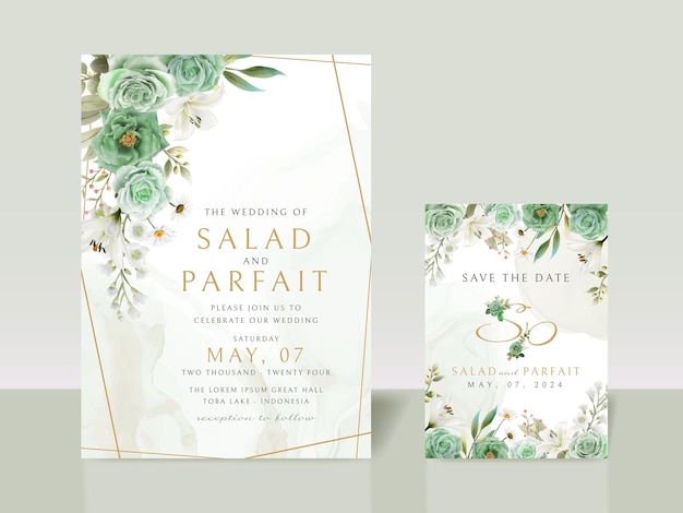 Greenery floral wedding invitation card template