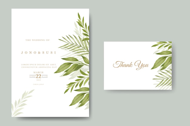 Greenery leaves watercolor wedding invitation card set