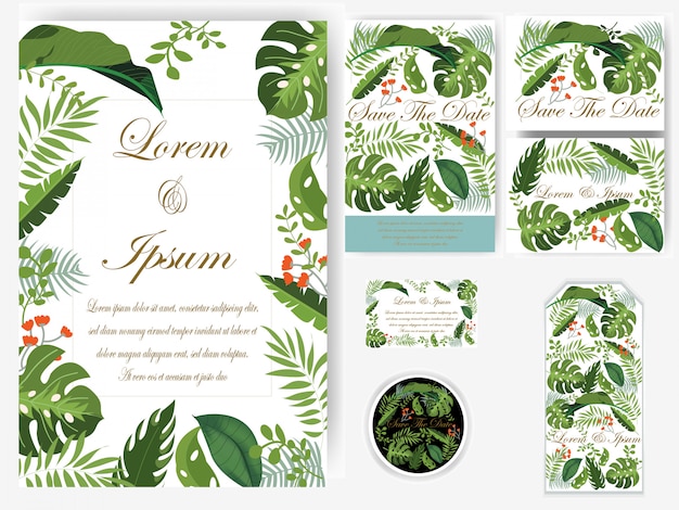 Greenery leaves Wedding card and tag