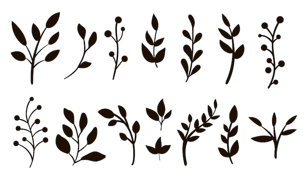 greenery silhouettes clip art set.