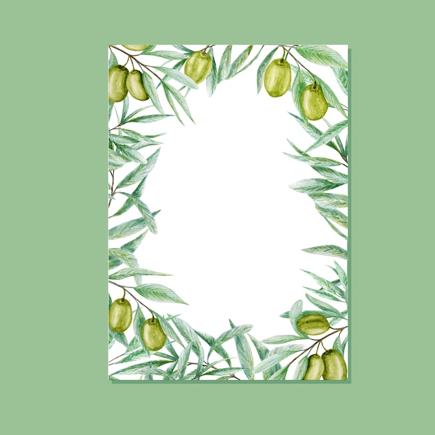 Greenery Watercolor olive leaves frame