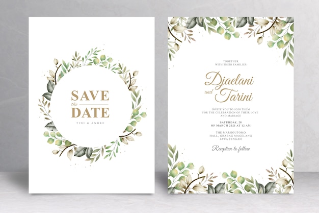 Greenery wedding invitation card template