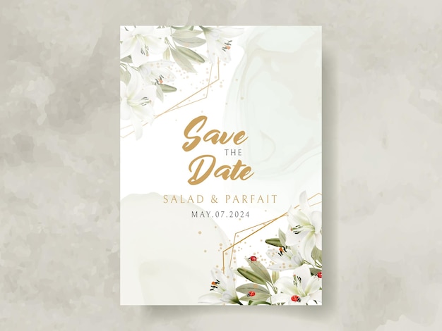 greenery wedding invitation card with lily flowers watercolor