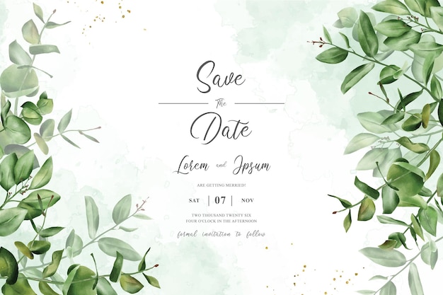 greenery wedding invitation design with arrangement eucalyptus