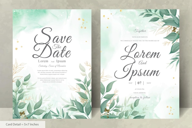 Greenery Wedding Invitation Design with Elegant Floral and Watercolor