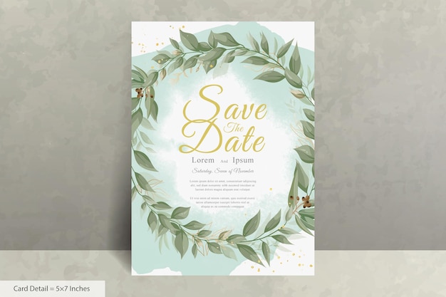 Greenery Wedding Invitation Design with Floral Wreath and Watercolor