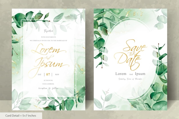 Greenery wedding invitation template with hand drawn eucalyptus