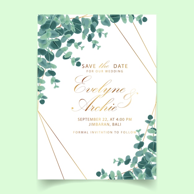 Vector greenery wedding invitation with eucalyptus leaves