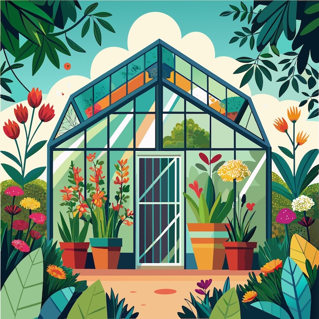 greenhouse flower cultivation vector graphics illustration EPS source file format lossless scaling i