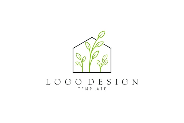 Greenhouse logo Design logo on which an simple image of a house with leaves inside