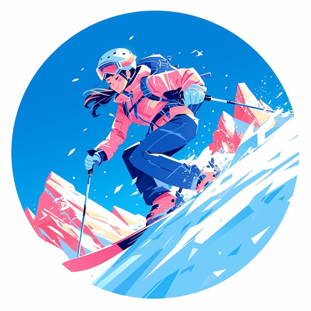 A Greensboro girl practices ski mountaineering in cartoon style